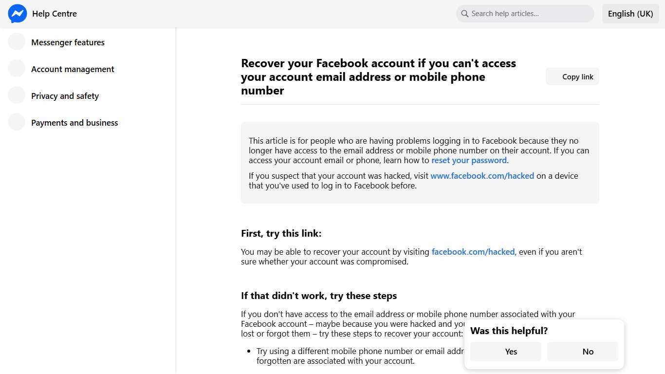 Recover your Facebook account if you can't access your account email address or mobile phone number Messenger Help Centre